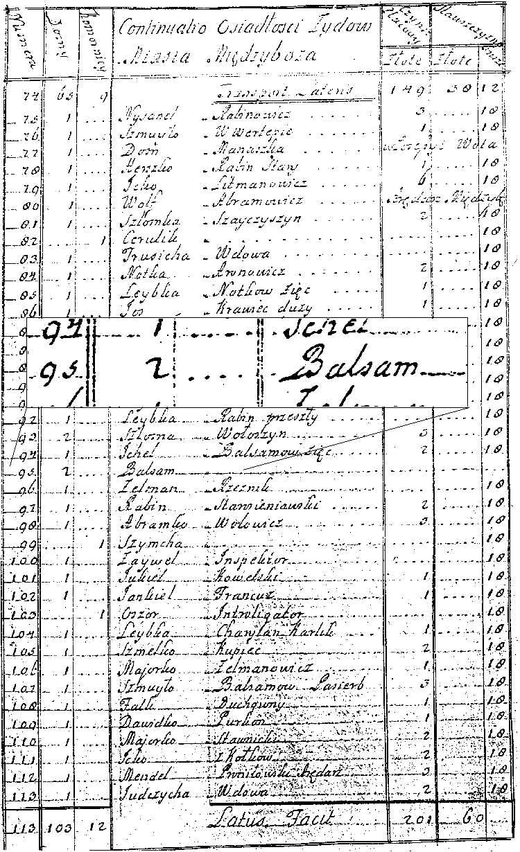 Fragmento del registro fiscal de Międzybóż de 1758