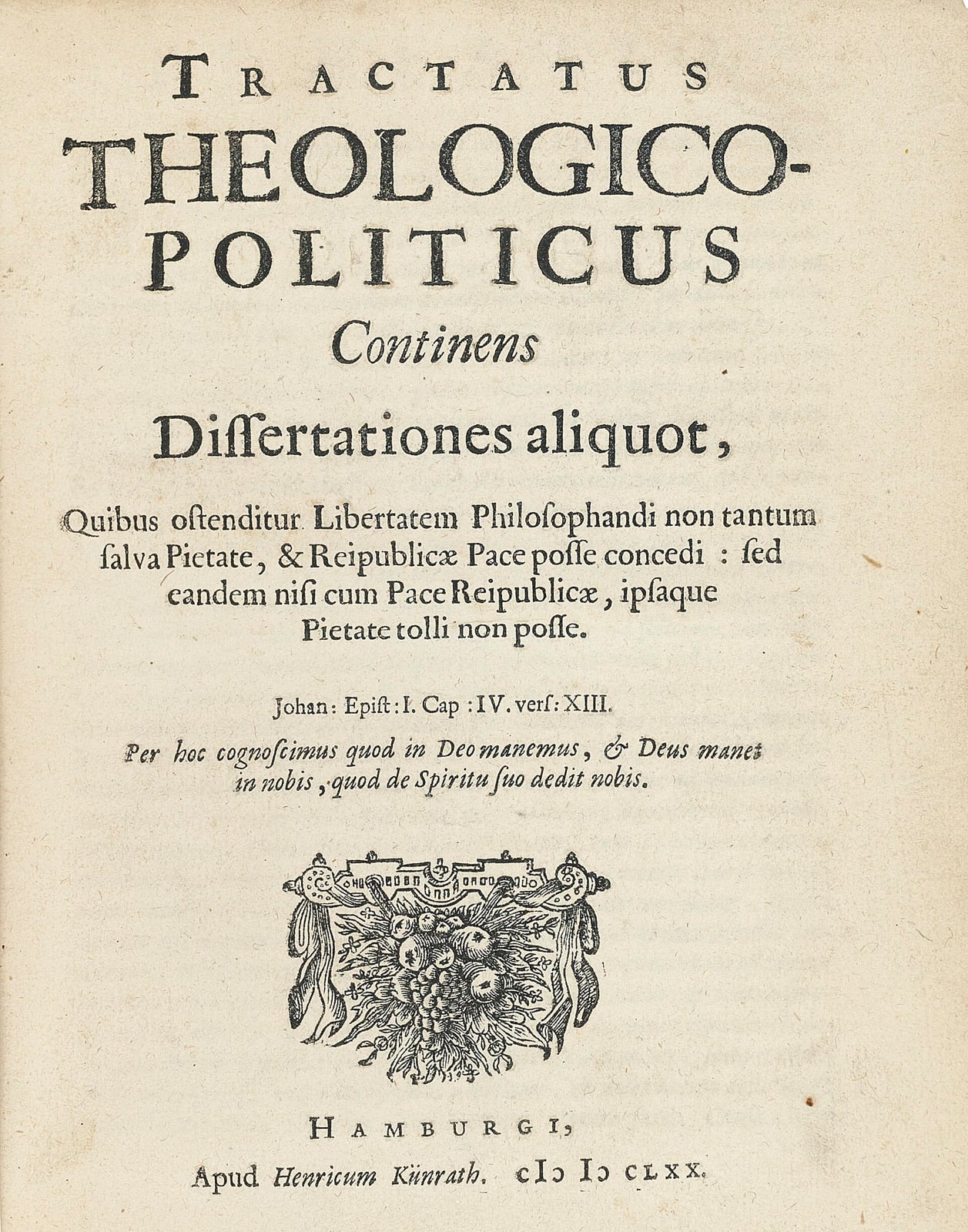 Portada del Tractatus theologico-politicus (1670)