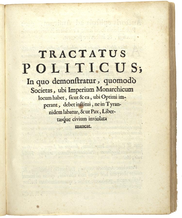 Portada del Tractatus politicus en las Opera posthuma (1677)