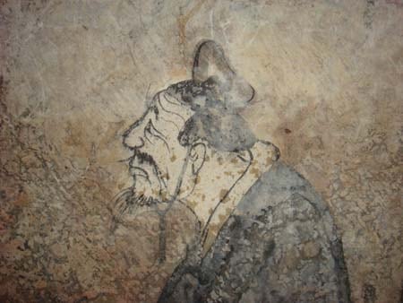 Confucio en un fresco de una tumba Han de Dongping