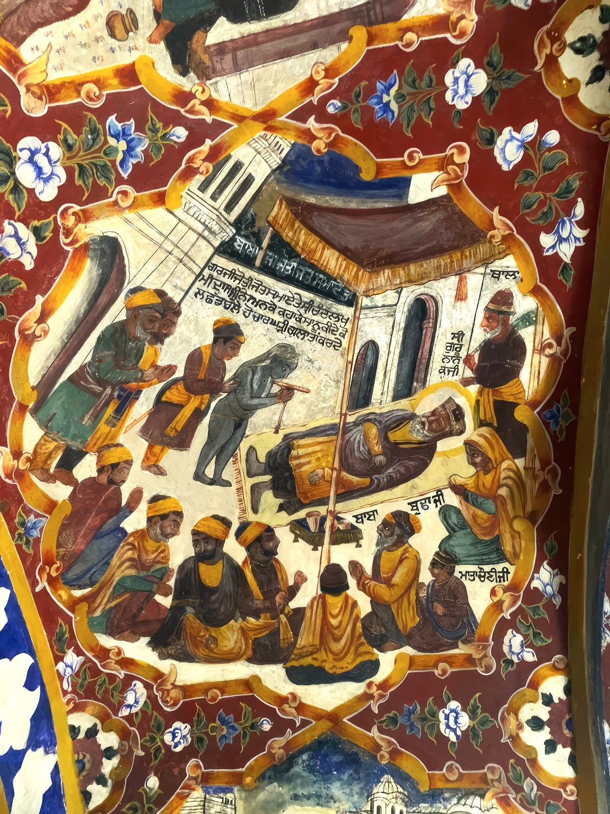 La muerte de Nanak en un fresco de Baba Atal