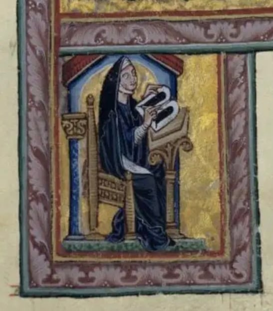 Hildegarda escribiendo (códice de Lucca, detalle)