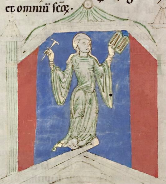 Hildegarda en el Scivias de Salem (c. 1200), detalle