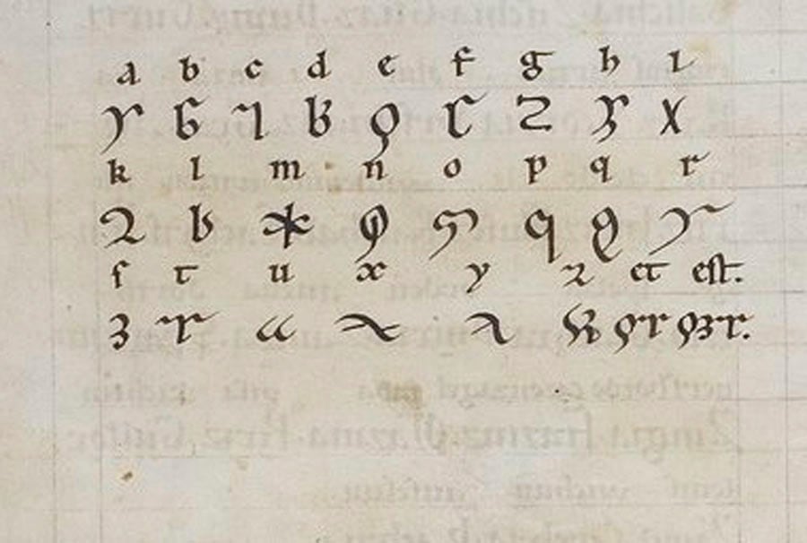 Litterae ignotae (alfabeto de Hildegarda) en el Riesencodex