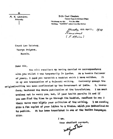 Carta de Gandhi a Tolstói (1910)