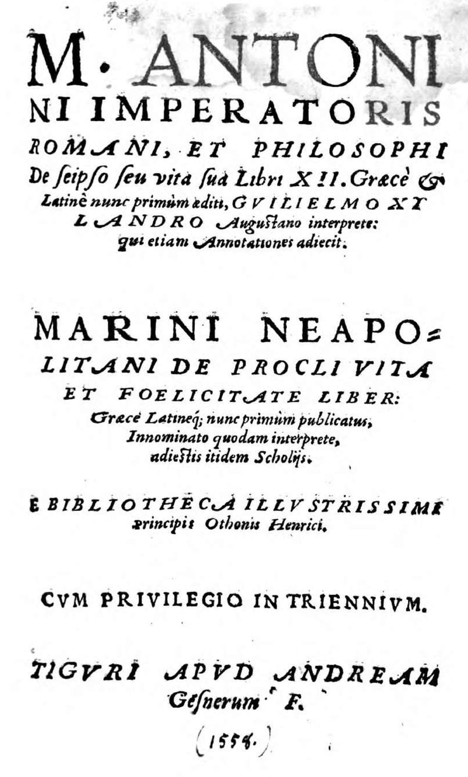 Primera edición de las Meditaciones (Zúrich, 1558)