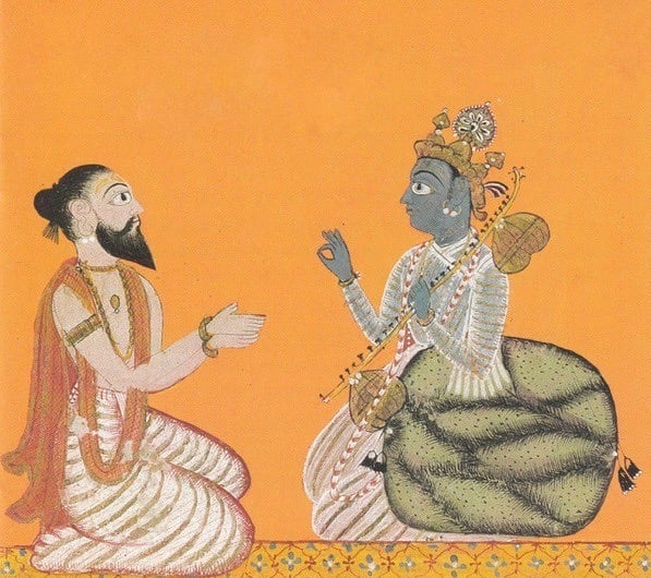 Viṣṇu con la vīṇā y Nārada pidiendo perdón (Varāṭī rāgiṇī)
