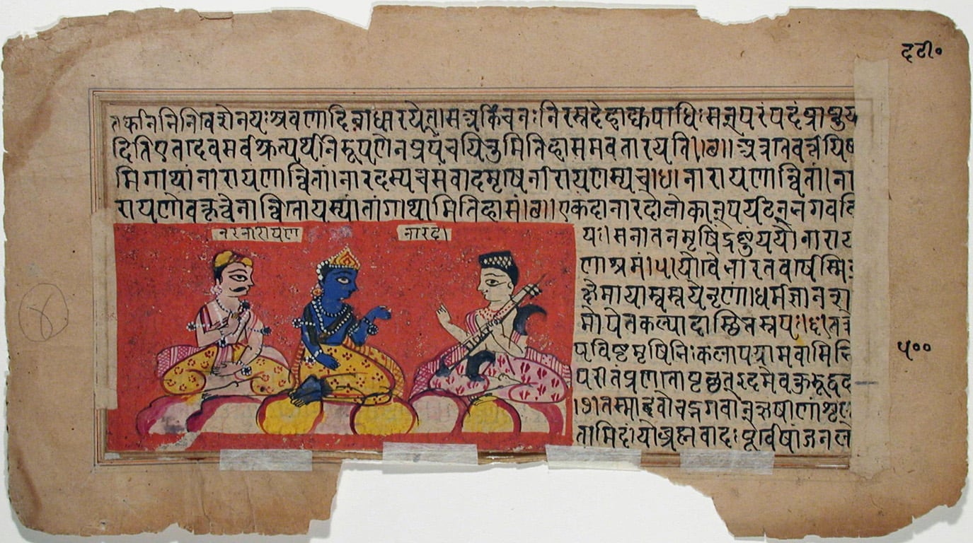 Nara-Nārāyaṇa escuchan a Nārada tocar la vīṇā