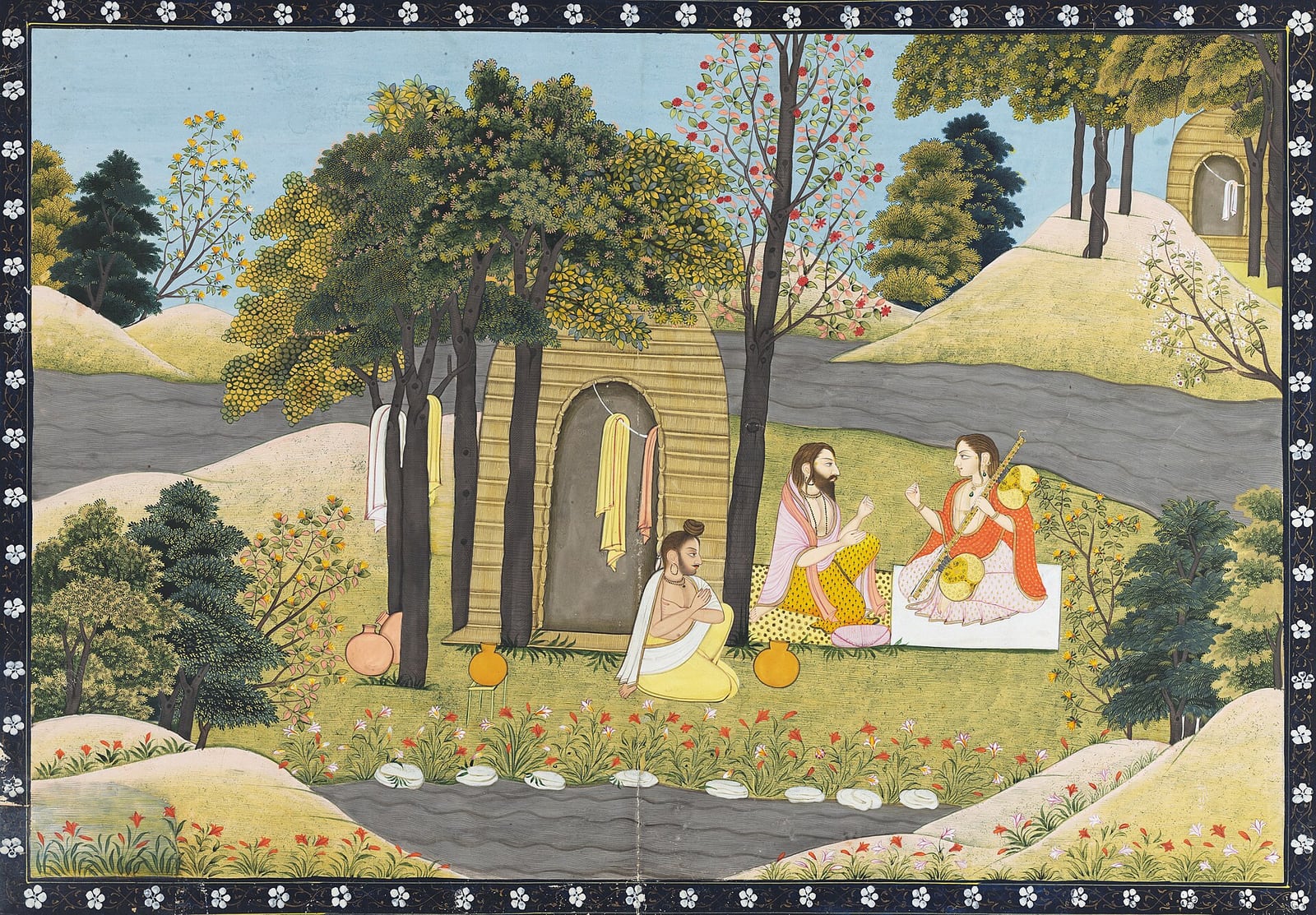 Nārada en la ermita de Vālmīki (estilo Kangra)