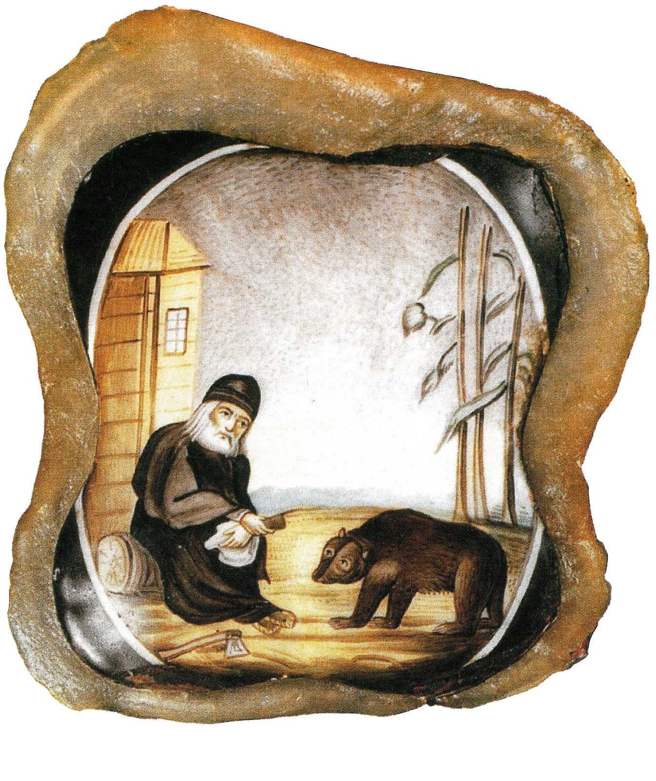 Serafín alimentando a un oso, icono de comienzos del siglo XX