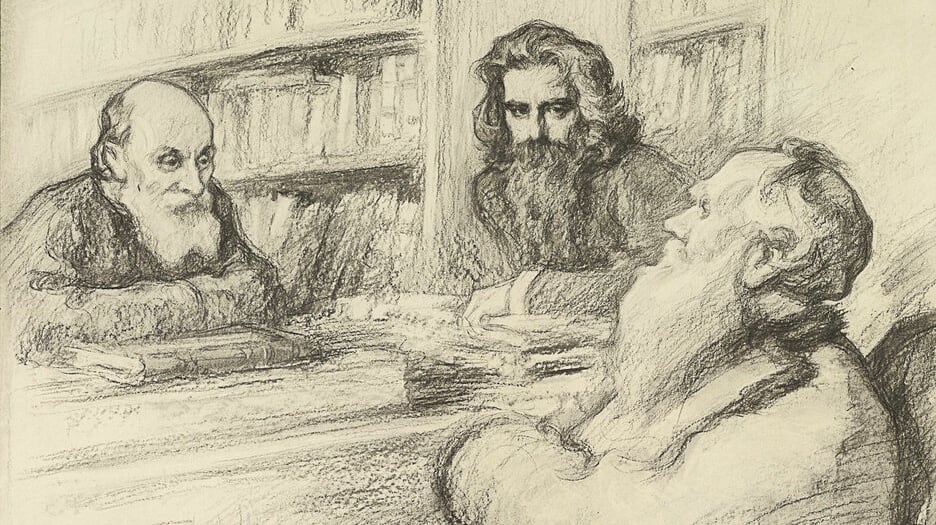 Tres filósofos: Fiódorov, Soloviov y Tolstói, por Leonid Pasternak
